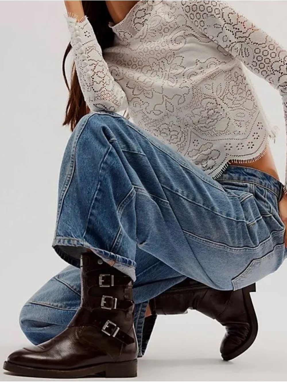 Women’s Free People Brown Leather Midi Moto Boots